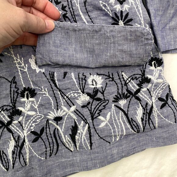 Coldwater Creek Linen Blazer Jacket Petite Large Embroidered Floral Pockets - Picture 6 of 13